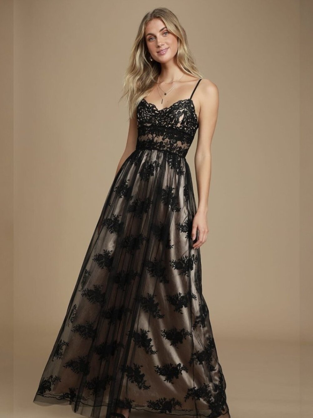 NWT Lulus Utter Elegance Black Embroidered Lace Maxi Dress​ (size S)